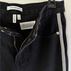 Good American High Rise Skinny Jeans in Black with Silver Stripes - Long size 28